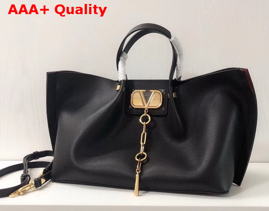 Valentino Garavani Medium Vlogo Escape Grainy Calfskin Shopper in Black Replica