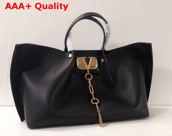 Valentino Garavani Medium Vlogo Escape Grainy Calfskin Shopper in Black Replica