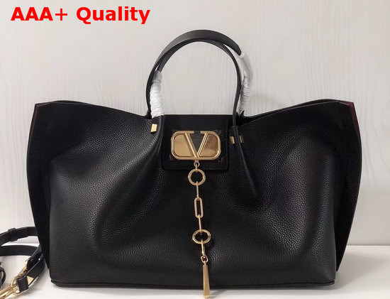 Valentino Garavani Medium Vlogo Escape Grainy Calfskin Shopper in Black Replica