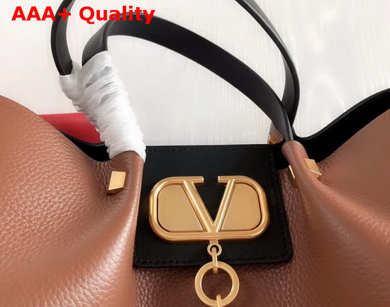 Valentino Garavani Medium Vlogo Escape Grainy Calfskin Shopper in Brown Replica