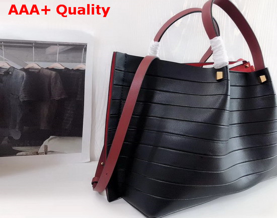 Valentino Garavani Medium Vlogo Escape Shopper with Multi Stripe Design Black Calfskin Leather Replica