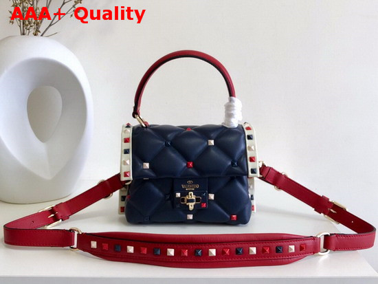 Valentino Garavani Mini Multicolor Candystud Top Handle Bag in Blue Supple Lambskin Replica