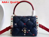 Valentino Garavani Mini Multicolor Candystud Top Handle Bag in Blue Supple Lambskin Replica