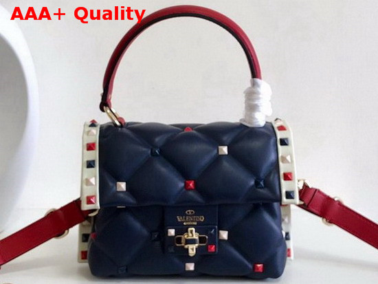 Valentino Garavani Mini Multicolor Candystud Top Handle Bag in Blue Supple Lambskin Replica