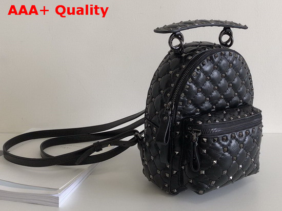 Valentino Garavani Mini Rockstud Spike Backpack in Black Crumpled Lambskin Leather Replica