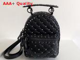 Valentino Garavani Mini Rockstud Spike Backpack in Black Crumpled Lambskin Leather Replica