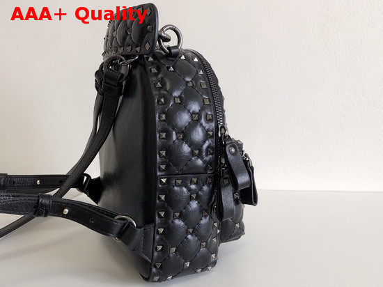 Valentino Garavani Mini Rockstud Spike Backpack in Black Crumpled Lambskin Leather Replica