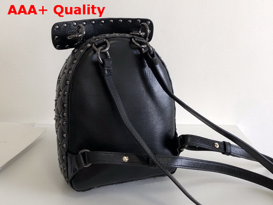 Valentino Garavani Mini Rockstud Spike Backpack in Black Crumpled Lambskin Leather Replica