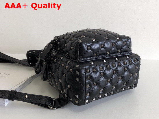 Valentino Garavani Mini Rockstud Spike Backpack in Black Crumpled Lambskin Leather Replica