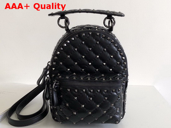 Valentino Garavani Mini Rockstud Spike Backpack in Black Crumpled Lambskin Leather Replica