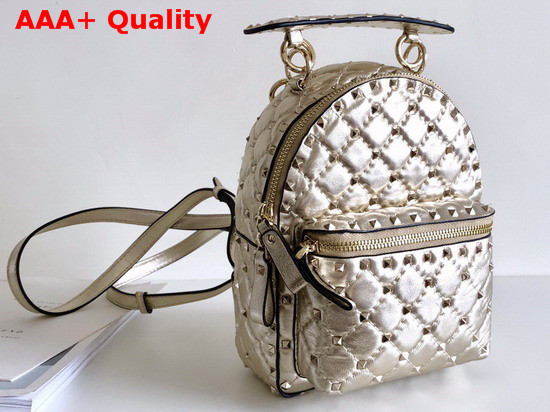 Valentino Garavani Mini Rockstud Spike Backpack in Light Gold Supple Lambskin Leather Replica