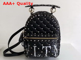 Valentino Garavani Mini VLTN Rockstud Spike It Backpack in Black Supple Lambskin Leather Replica