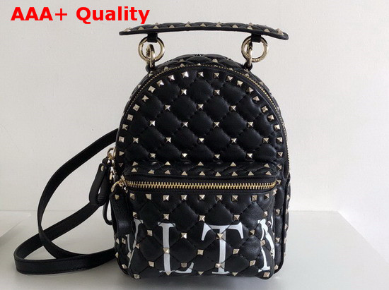 Valentino Garavani Mini VLTN Rockstud Spike It Backpack in Black Supple Lambskin Leather Replica