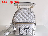 Valentino Garavani Mini VLTN Rockstud Spike It Backpack in White Supple Lambskin Leather Replica