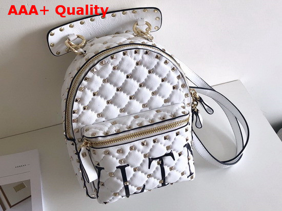 Valentino Garavani Mini VLTN Rockstud Spike It Backpack in White Supple Lambskin Leather Replica