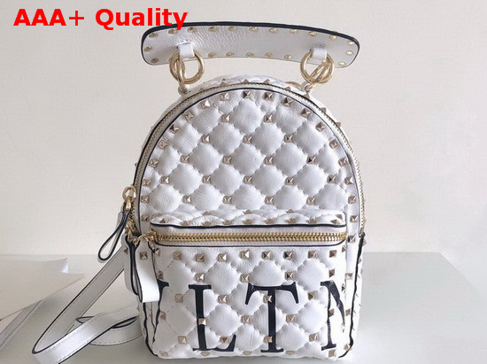 Valentino Garavani Mini VLTN Rockstud Spike It Backpack in White Supple Lambskin Leather Replica