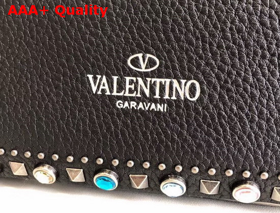 Valentino Garavani Multicolor Rockstud Medium Tote in Black Stampa Alce Textured Calfskin Replica