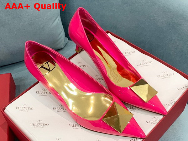 Valentino Garavani One Stud Patent Leather Pump in Bright Pink 40mm Heel Replica