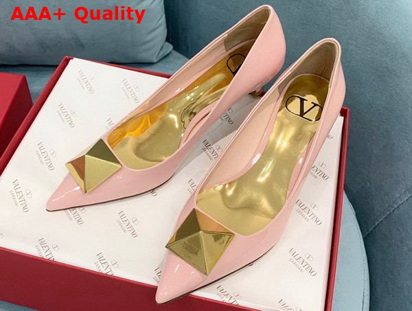 Valentino Garavani One Stud Patent Leather Pump in Light Pink 40mm Heel Replica