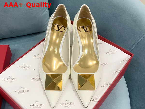 Valentino Garavani One Stud Patent Leather Pump in White 40mm Heel Replica