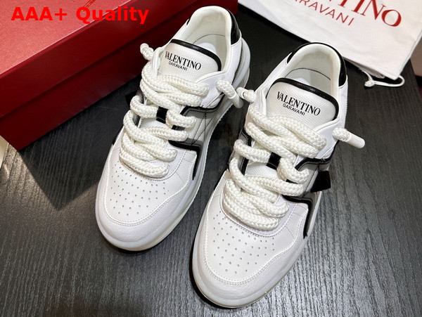 Valentino Garavani One Stud XL Low Top Sneaker in Canvas and Leather Beige and Black Replica