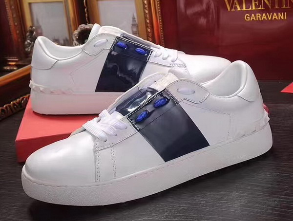 Valentino Garavani Open Sneaker in White Calfskin Leather with Blue Contrast Color Band For Sale