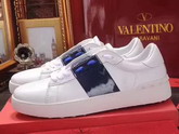 Valentino Garavani Open Sneaker in White Calfskin Leather with Blue Contrast Color Band For Sale