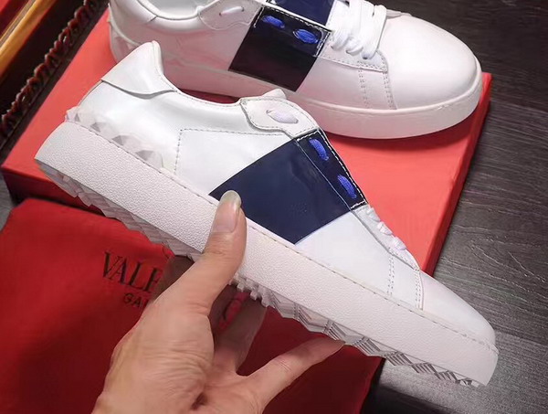 Valentino Garavani Open Sneaker in White Calfskin Leather with Blue Contrast Color Band For Sale