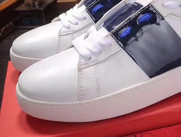 Valentino Garavani Open Sneaker in White Calfskin Leather with Blue Contrast Color Band For Sale