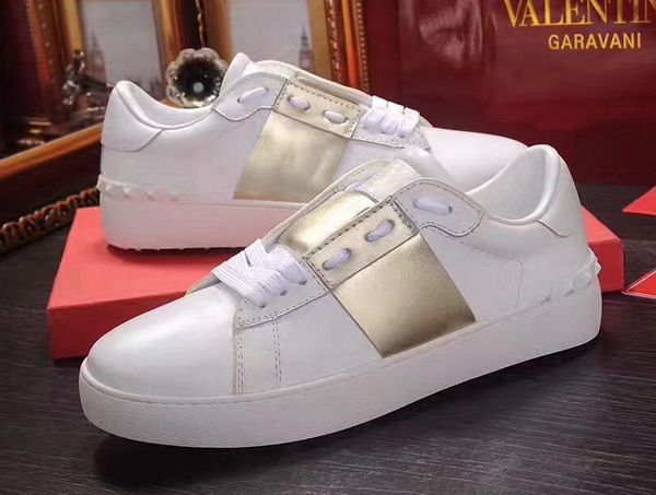 Valentino Garavani Open Sneaker in White Calfskin Leather with Gold Contrast Color Band For Sale