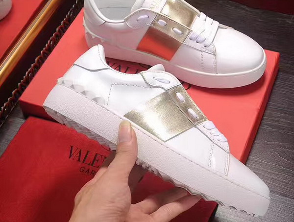 Valentino Garavani Open Sneaker in White Calfskin Leather with Gold Contrast Color Band For Sale