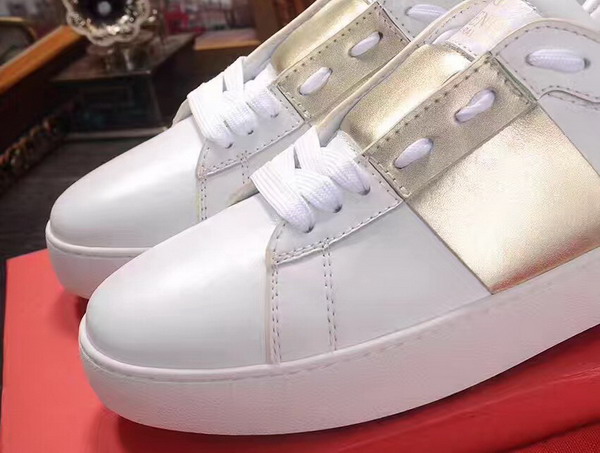 Valentino Garavani Open Sneaker in White Calfskin Leather with Gold Contrast Color Band For Sale