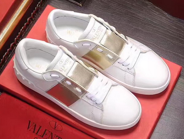 Valentino Garavani Open Sneaker in White Calfskin Leather with Gold Contrast Color Band For Sale