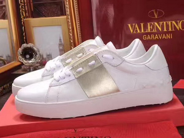 Valentino Garavani Open Sneaker in White Calfskin Leather with Gold Contrast Color Band For Sale