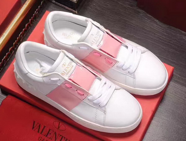 Valentino Garavani Open Sneaker in White Calfskin Leather with Pink Contrast Color Band For Sale