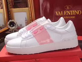 Valentino Garavani Open Sneaker in White Calfskin Leather with Pink Contrast Color Band For Sale