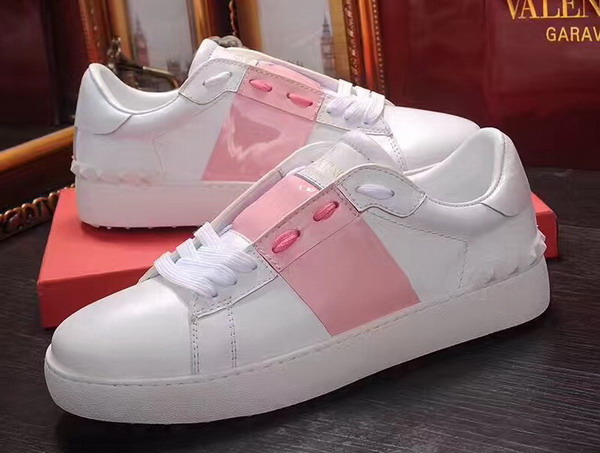 Valentino Garavani Open Sneaker in White Calfskin Leather with Pink Contrast Color Band For Sale