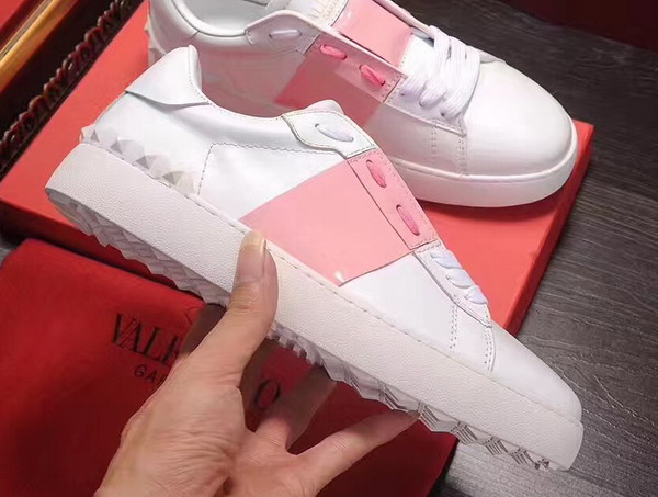 Valentino Garavani Open Sneaker in White Calfskin Leather with Pink Contrast Color Band For Sale