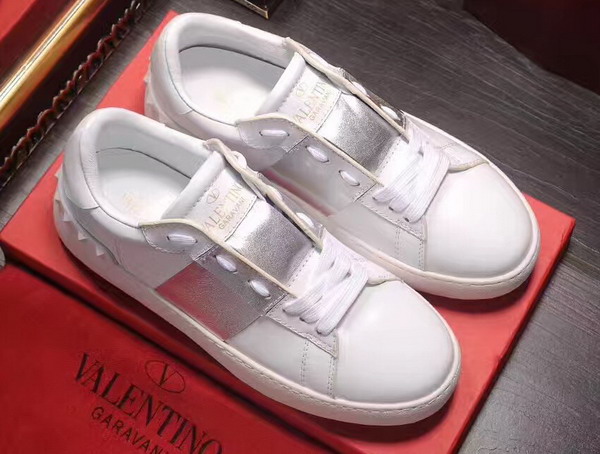 Valentino Garavani Open Sneaker in White Calfskin Leather with Silver Contrast Color Band For Sale