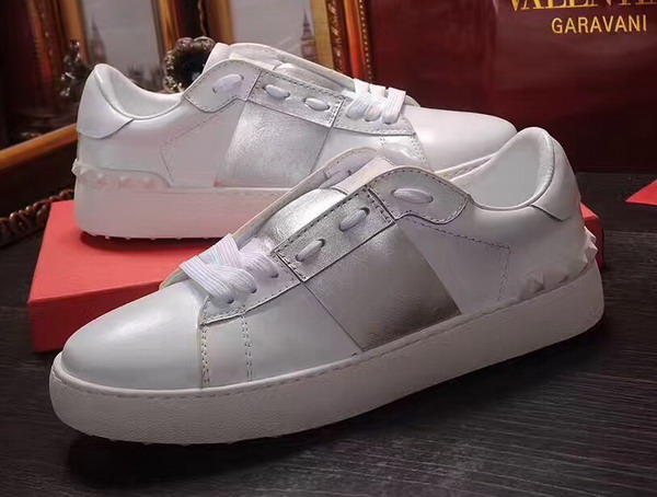 Valentino Garavani Open Sneaker in White Calfskin Leather with Silver Contrast Color Band For Sale