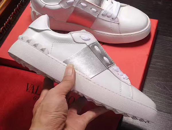 Valentino Garavani Open Sneaker in White Calfskin Leather with Silver Contrast Color Band For Sale