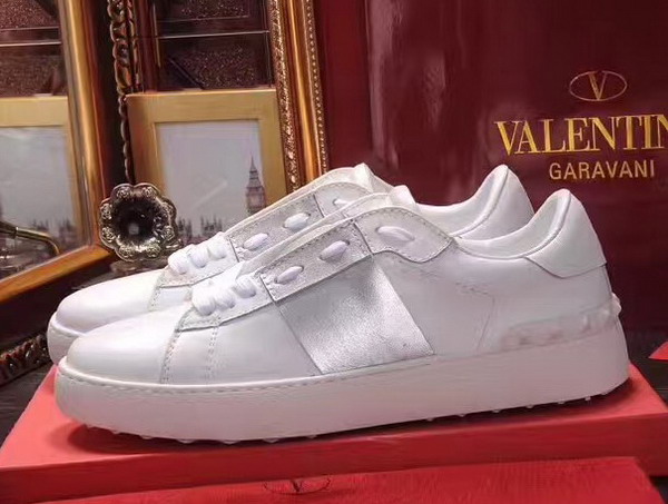 Valentino Garavani Open Sneaker in White Calfskin Leather with Silver Contrast Color Band For Sale