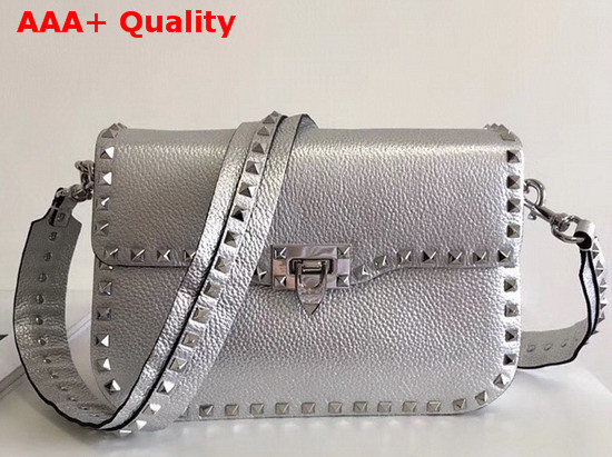 Valentino Garavani Rockstud Bag in Silver Elk Print Calfskin Leather Replica