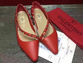 Valentino Garavani Rockstud Ballerina in Red Calfskin Leather For Sale