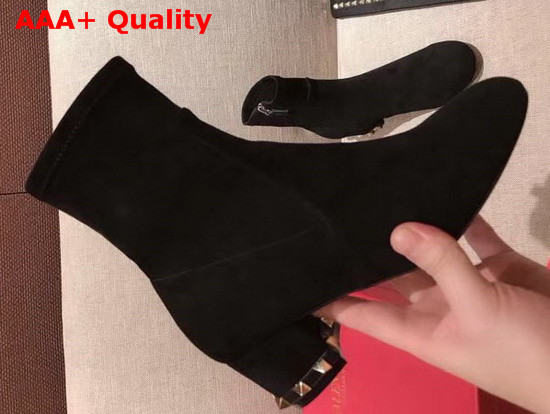 Valentino Garavani Rockstud Bootie in Black Stretch Suede Replica