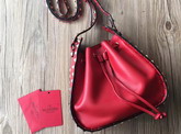 Valentino Garavani Rockstud Bucket Bag in Red Calfskin For Sale