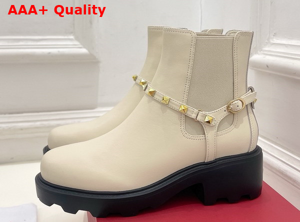 Valentino Garavani Rockstud Calfskin Beatle Boot in Ivory Replica