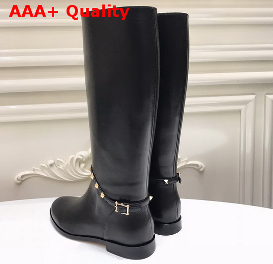 Valentino Garavani Rockstud Calfskin Leather Boot in Black Replica