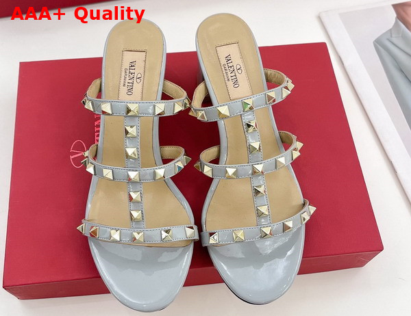 Valentino Garavani Rockstud Calfskin Leather Slide Sandal 60mm Light Blue Replica