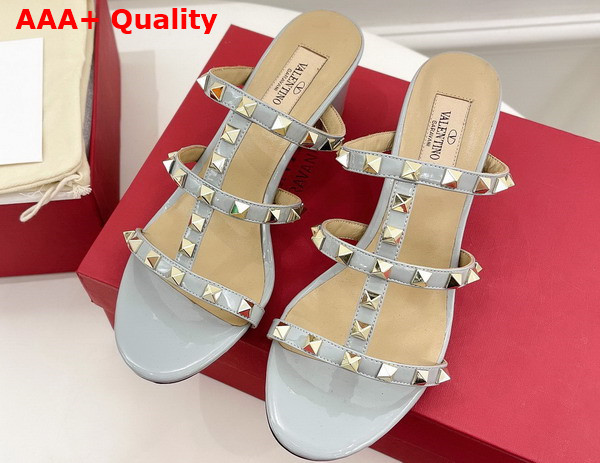 Valentino Garavani Rockstud Calfskin Leather Slide Sandal 60mm Light Blue Replica